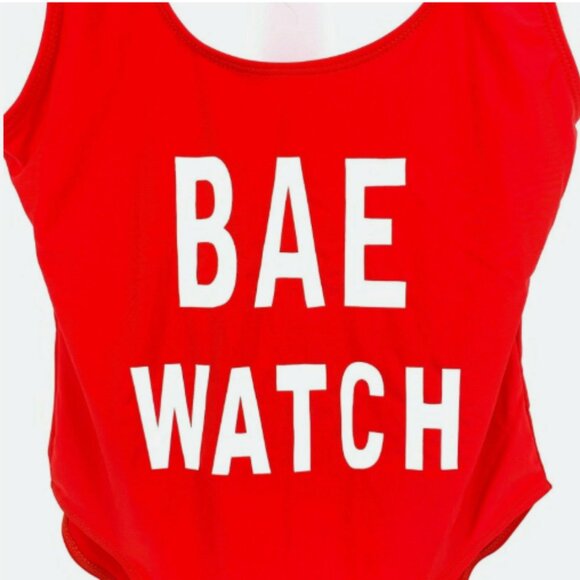 BAE WATCH 1-Piece Bathing Suit Red & White Swimsuit Crossed Back Straps Y2K sz M - Picture 10 of 13